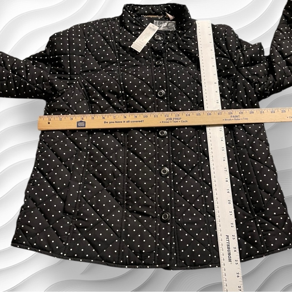 NWT CHICO’S $139 Black Polka-Dot Mandarin Collar Quilted Jacket 2 (Large 12/14) - Picture 4 of 16